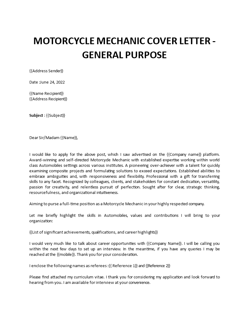 mechanic cover letter Main Image mechanic cover letter