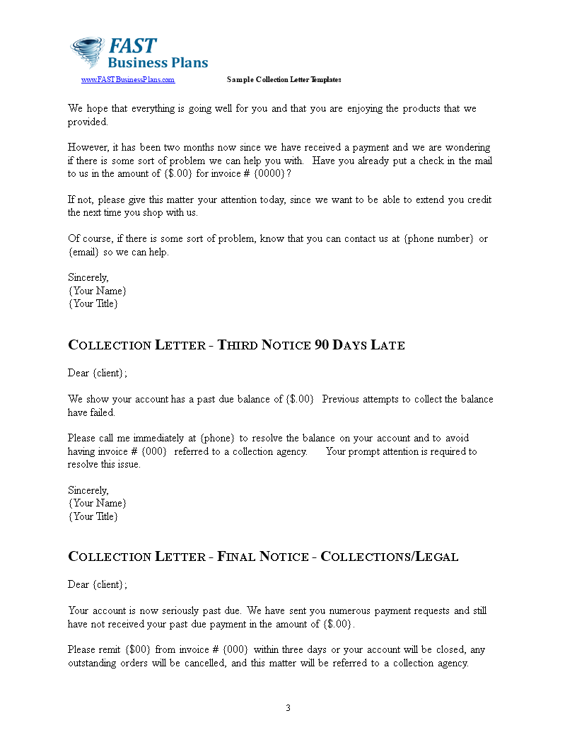 get paid faster with our collection letter template - fastbusinessplans example