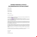 Personal Recommendation for Employment example document template