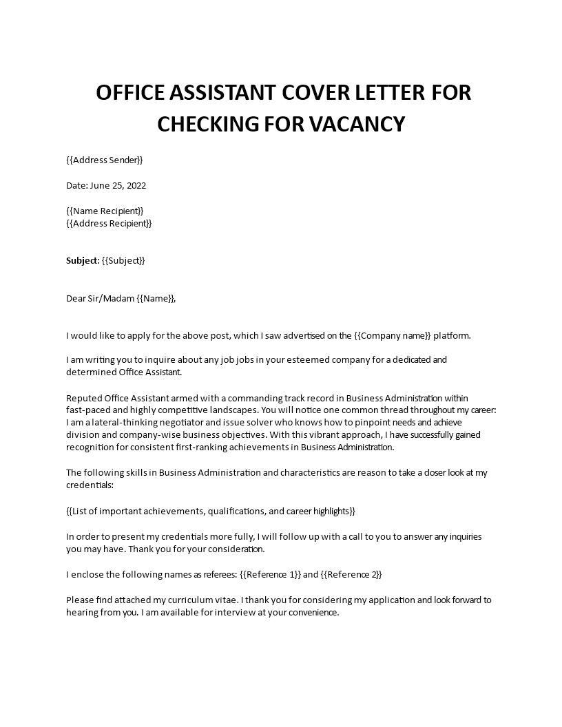 office assistant cover letter template