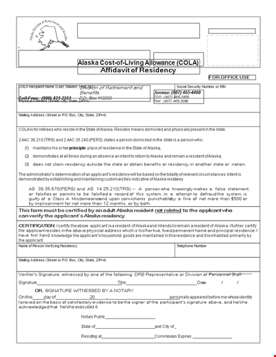 Proof of Residency Letter - Verify Applicant's Address in Alaska