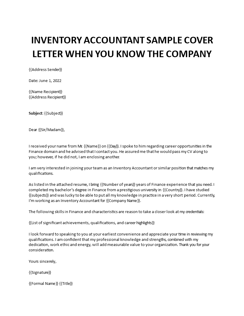 inventory accountant cover letter Main Image inventory accountant cover letter template