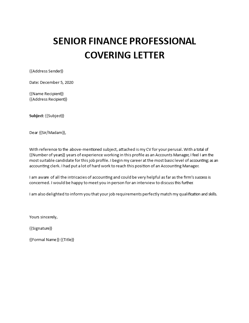 senior finance professional covering letter Main Image senior finance professional covering letter
