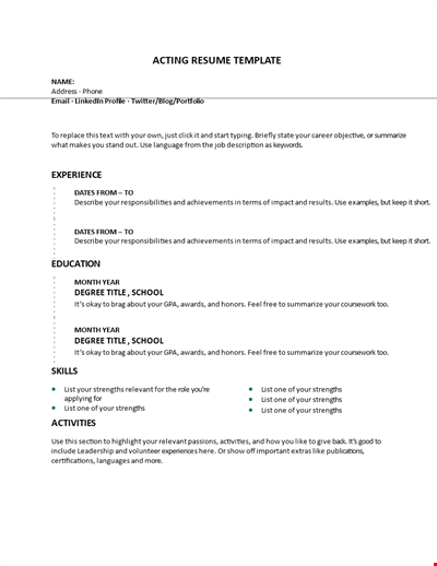 Acting CV Template