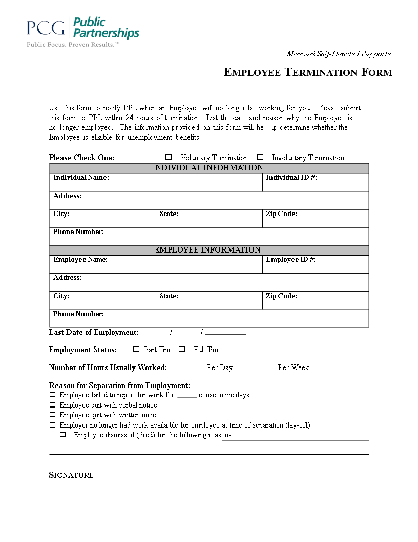 Free Employee Termination Form Sample