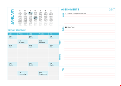 English & French Weekly Calendar Template