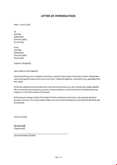 Letter of Introduction
