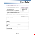 Printable Personal Medication List - Keep Track of Medications Started and Stopped example document template