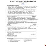 Dentist Hygiene Resume example document template