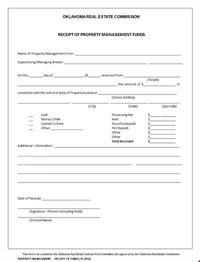 Free Rent Receipt Template for Oklahoma Property