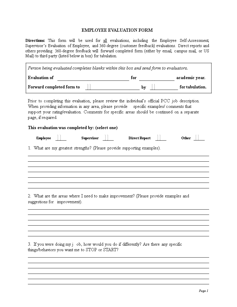 employee evaluation template template