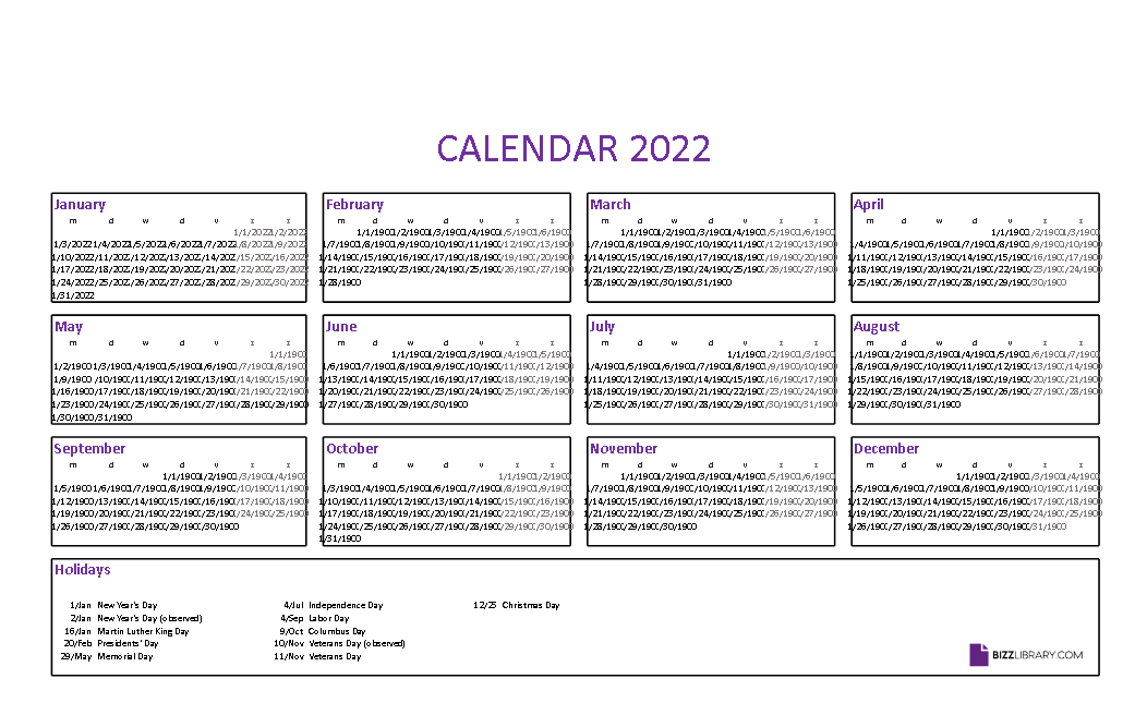 calendar 2022 excel template