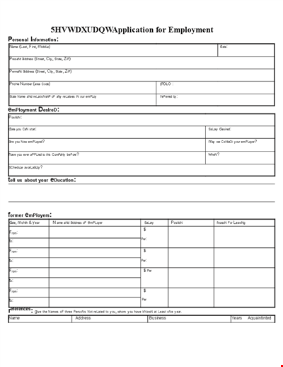 Job Application Form for Restaurant