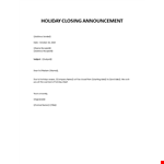 Holiday closing announcement to customers example document template