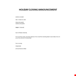 Holiday closing announcement to customers example document template 