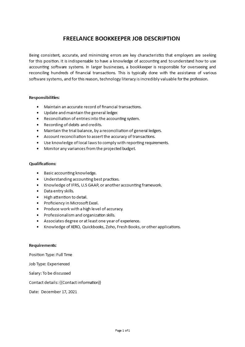 freelance accounting clerk job description