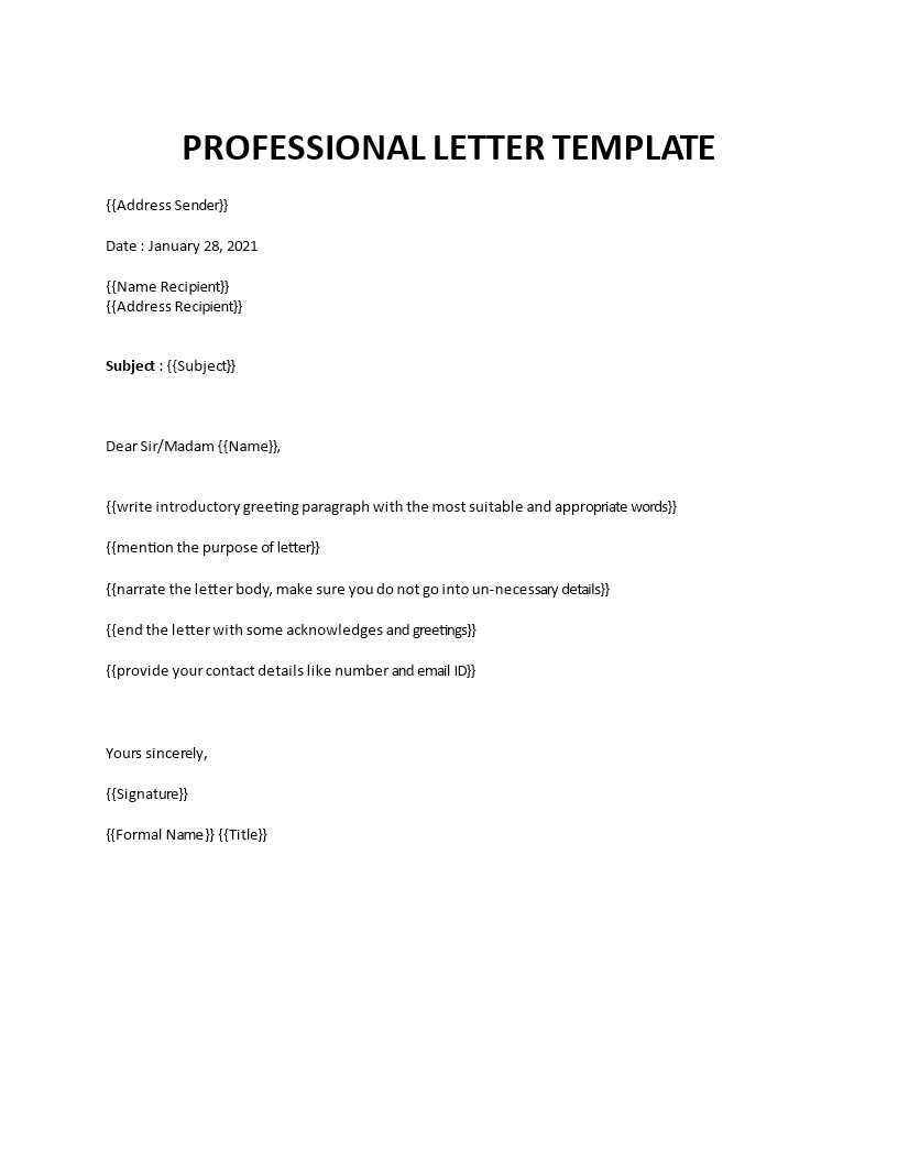 Professional letter template