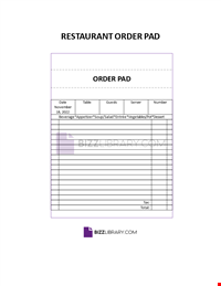 Restaurant Order Pad Template