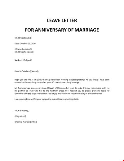 Wedding anniversary leave request