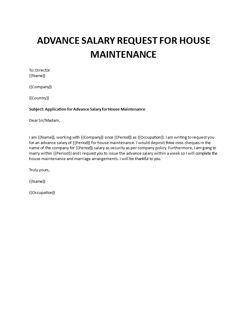 advance salary request for house maintenance
