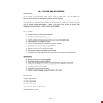 ELA Teacher Job Description example document template