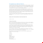 Letter Of Recommendation For High School Student For A Job example document template