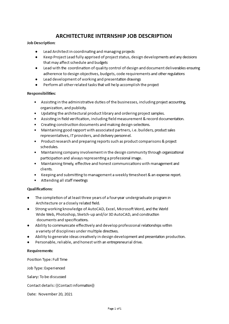architecture internship job description