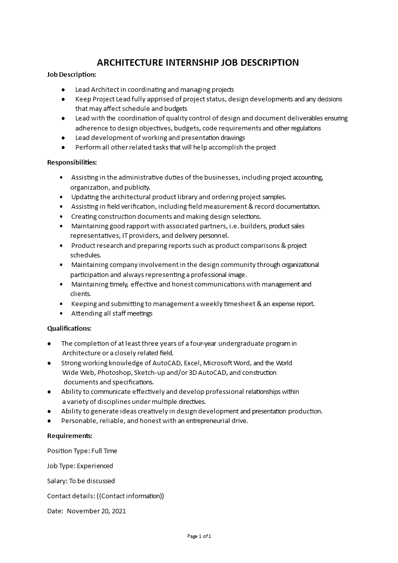architecture internship job description Main Image architecture internship job description