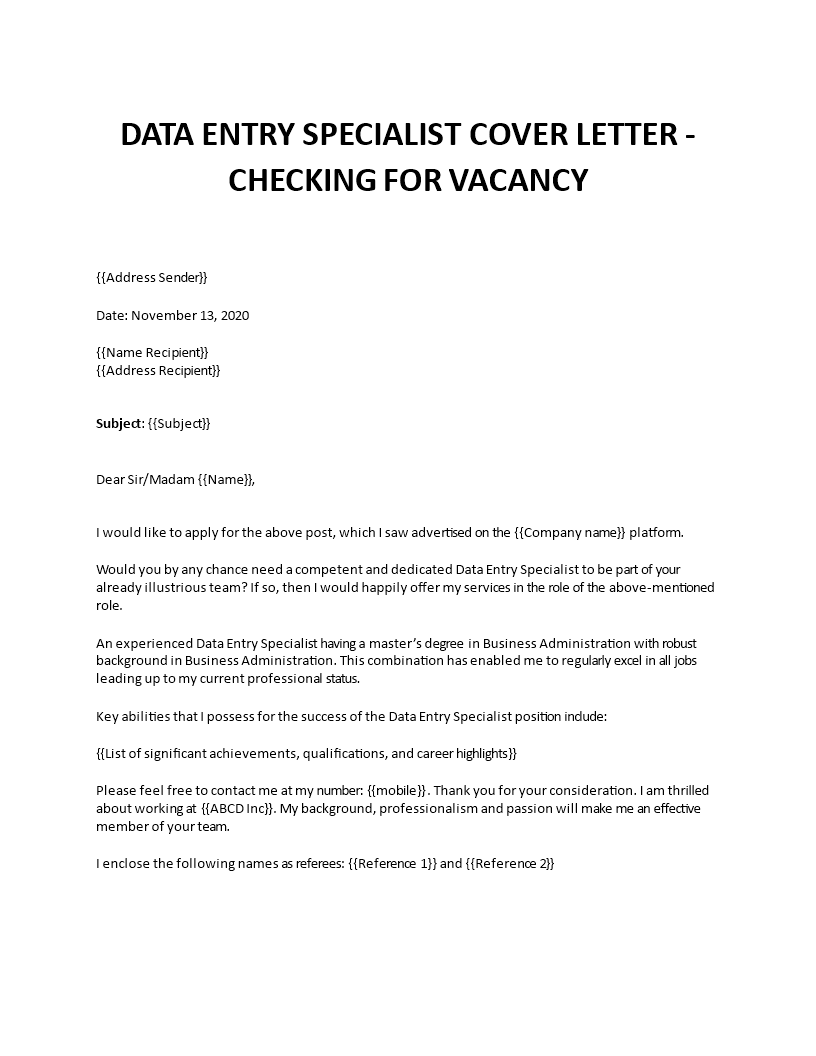 data entry specialist cover letter template