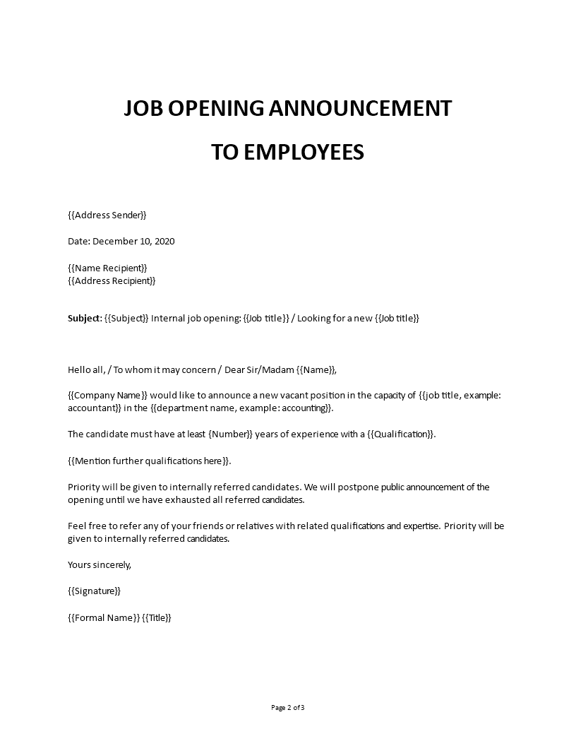 Job Announcement Template Within Internal Job Posting Template Word