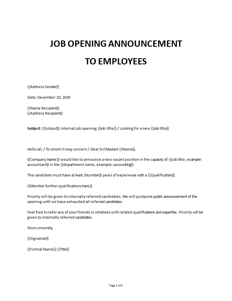 job announcement template template