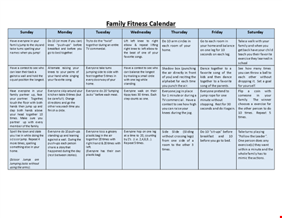 Create a Healthy Lifestyle for Your Family with our Family Fitness Calendar Template