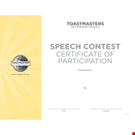 International Speech Contest Certificate | Toastmasters example document template 