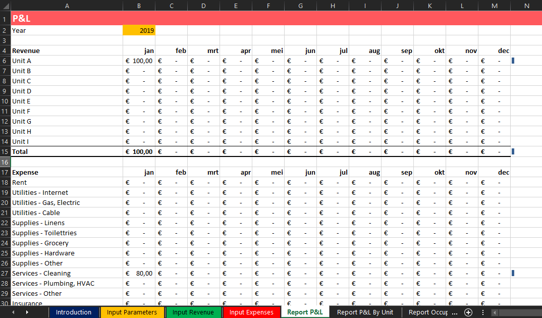 airbnb financial and operational excel tool example