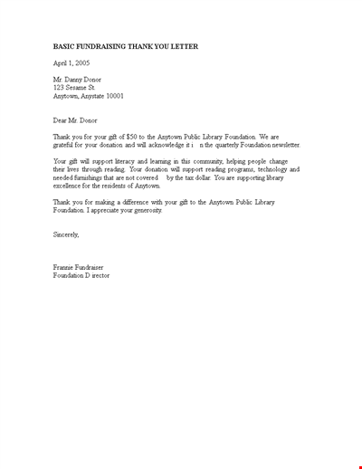 Thank You Letter to Library Foundation Anytown