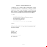 Assistant Producer Job Description  example document template