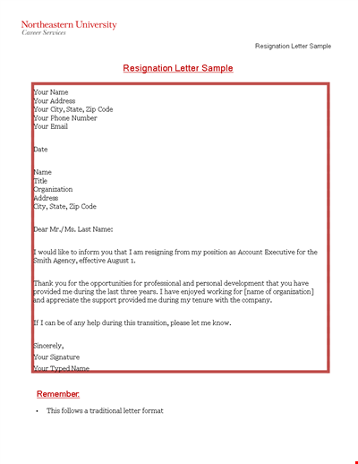 Sample Email Resignation Thank You Letter - Address Included