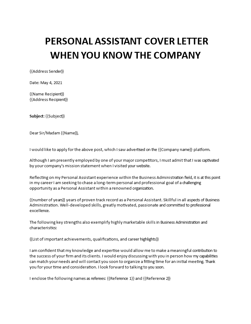 cover letter to be a personal assistant