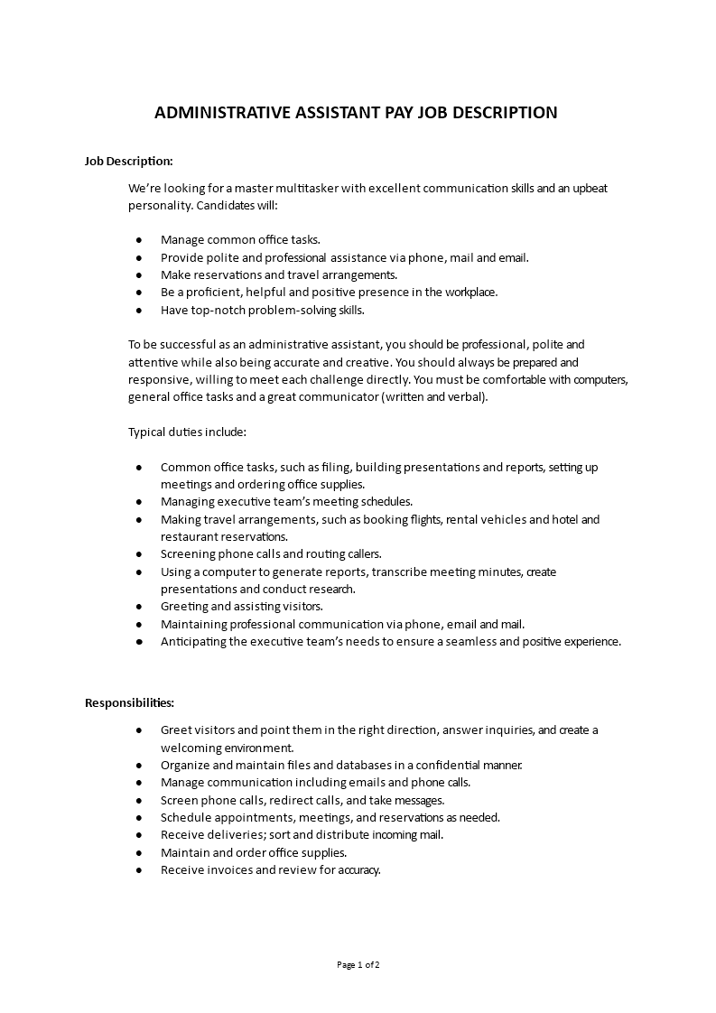 administrative assistant pay job description Main Image administrative assistant pay job description template