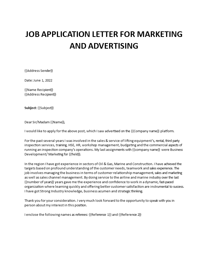 advertising marketing cover letter