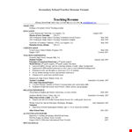 Secondary School Teacher Resume Format example document template
