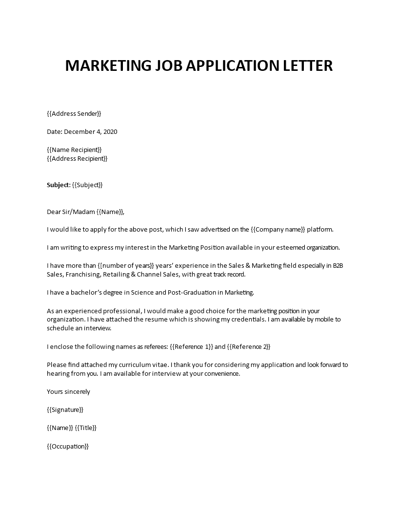 how to write a job application letter for marketing