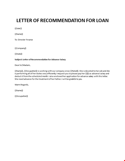 Letter of recommendation for advance salary