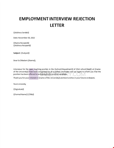 Employment Interview Rejection Letter