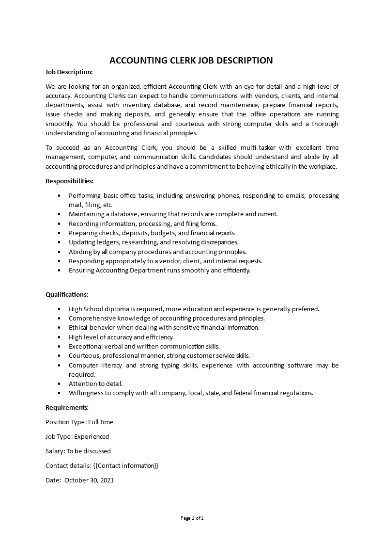 accounting clerk job description Main Image accounting clerk job description