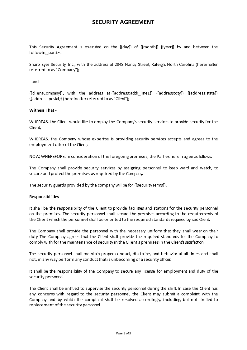 security agreement template template