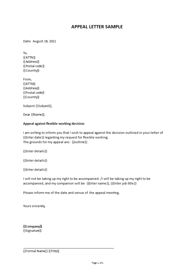 Appeal Letter Sample