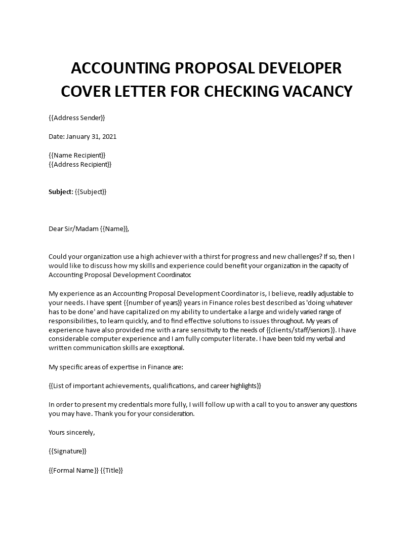 proposal developer cover letter
