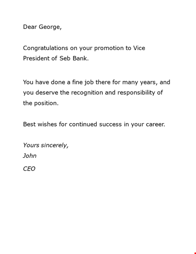 Congratulations George on Your Promotion - Customizable Letter Template