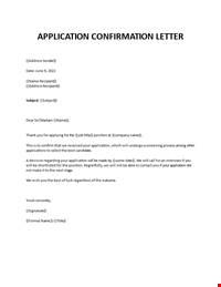 Sample for Application Confirmation Letter
